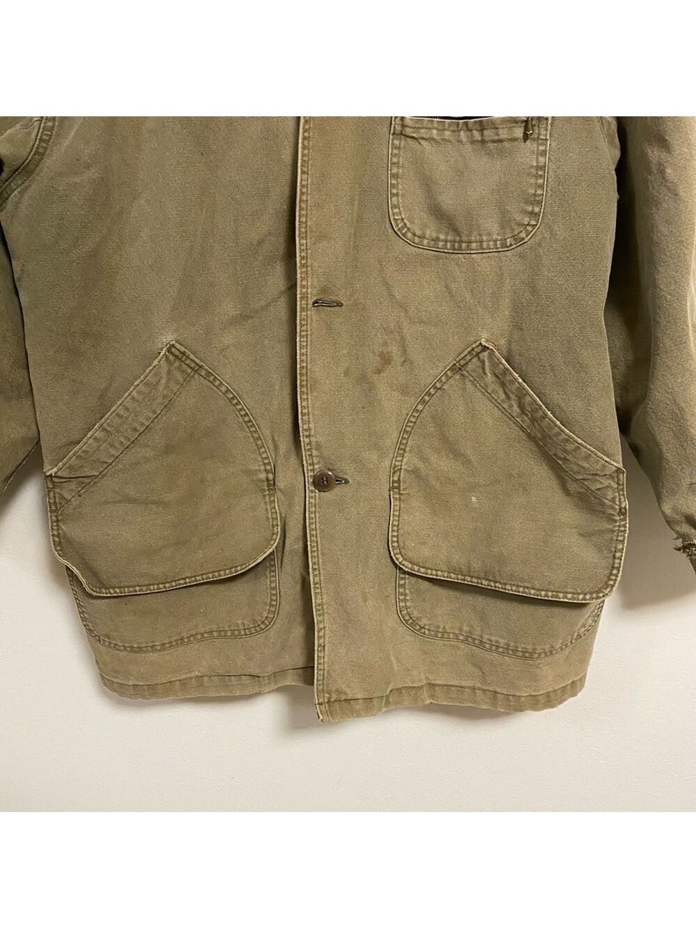 L.L. Bean Jacket Men's XL Tall Distressed Olive Green Barn Chore Coat lined - Picture 4 of 15